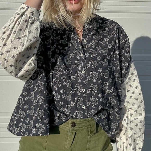 LAUDE the Label Francoise Button Up Paisley Mixed Print Top Sz XS/S Oversized - Picture 1 of 6